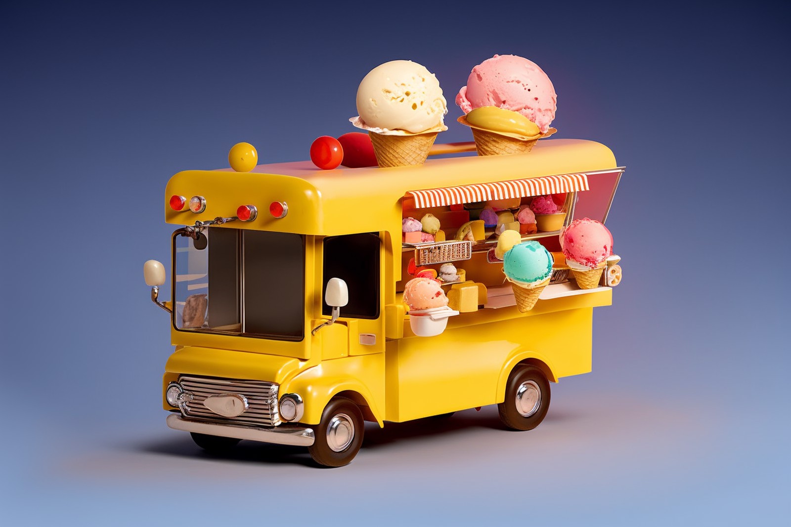 Ice cream truck on the road,Soft lighting,  <lora:cute car:1>